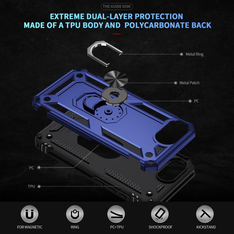 For iPhone 16e Shockproof TPU Hybrid PC Phone Case with Holder(Blue) by bashfashion