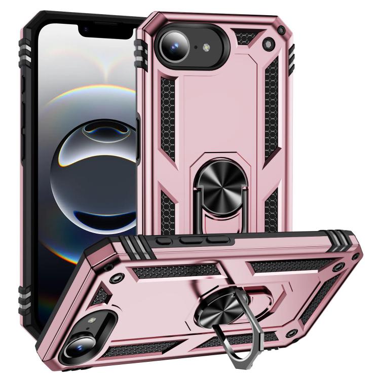 For iPhone 16e Shockproof TPU Hybrid PC Phone Case with Holder(Rose Gold) by bashfashion