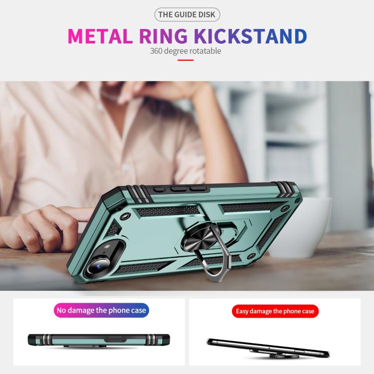 For iPhone 16e Shockproof TPU Hybrid PC Phone Case with Holder(Dark Green) by bashfashion