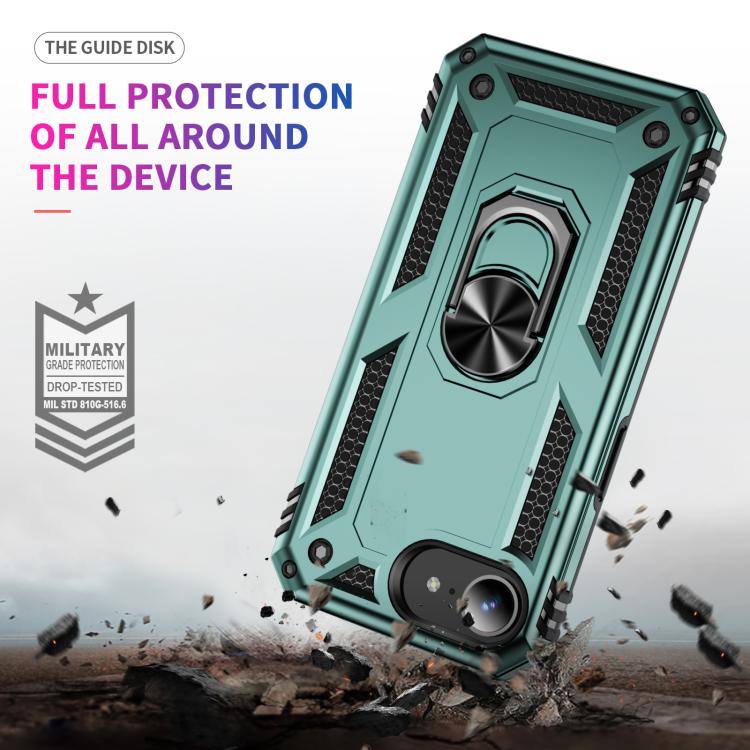 For iPhone 16e Shockproof TPU Hybrid PC Phone Case with Holder(Dark Green) by bashfashion