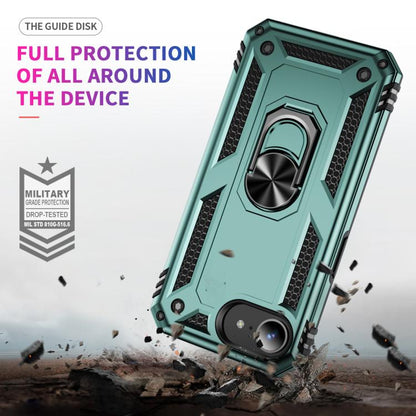 For iPhone 16e Shockproof TPU Hybrid PC Phone Case with Holder(Dark Green) by bashfashion