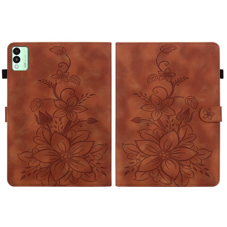 For Tecno Megapad 11 Lily Embossed Leather Tablet Case(Brown) by bashfashion