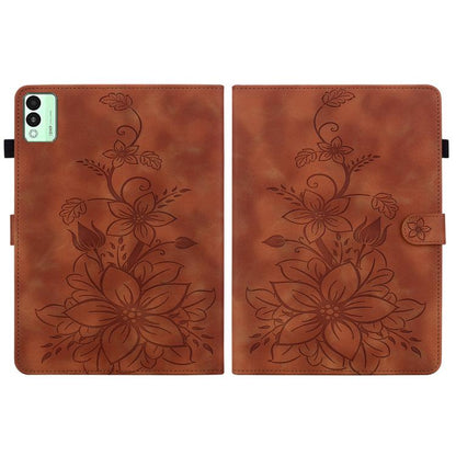 For Tecno Megapad 11 Lily Embossed Leather Tablet Case(Brown) by bashfashion