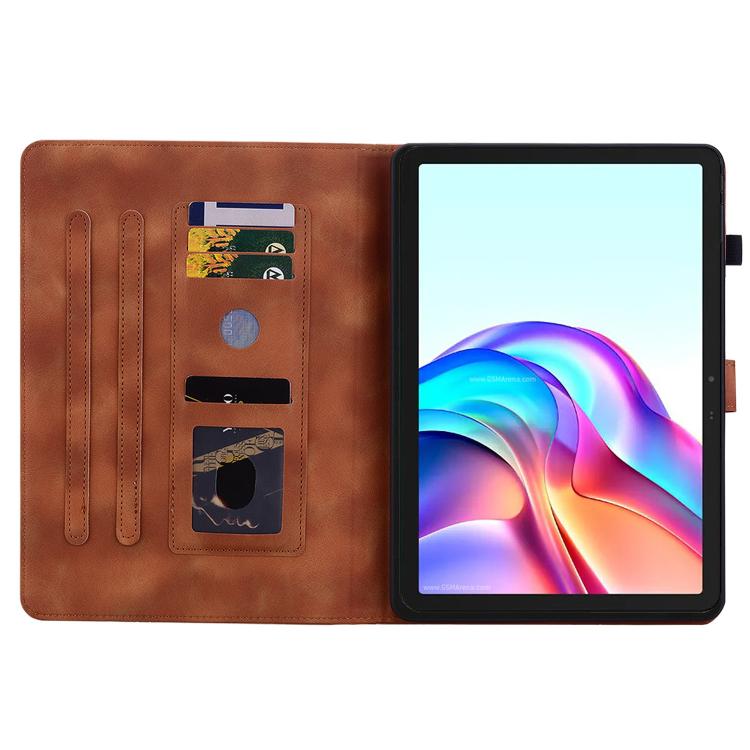 For Tecno Megapad 11 Lily Embossed Leather Tablet Case(Brown) by bashfashion