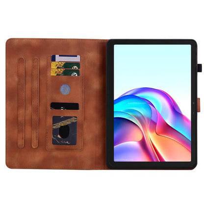 For Tecno Megapad 11 Lily Embossed Leather Tablet Case(Brown) by bashfashion