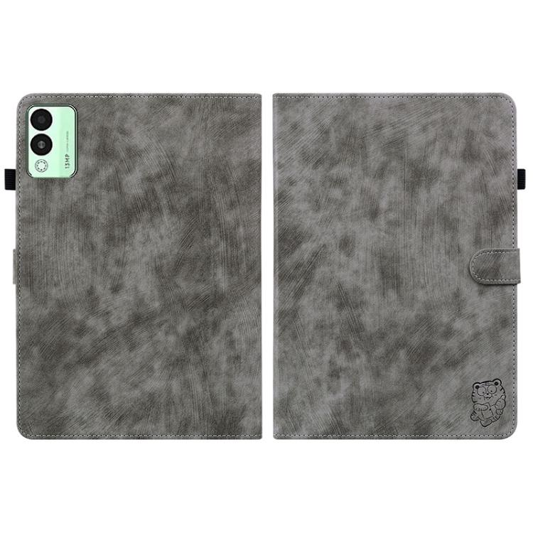 For Tecno Megapad 11 Tiger Pattern Flip Leather Tablet Case(Grey) by bashfashion