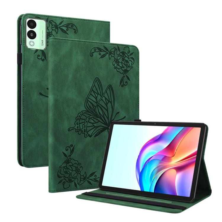 For Tecno Megapad 11 Butterfly Flower Embossed Leather Tablet Case(Green) by bashfashion