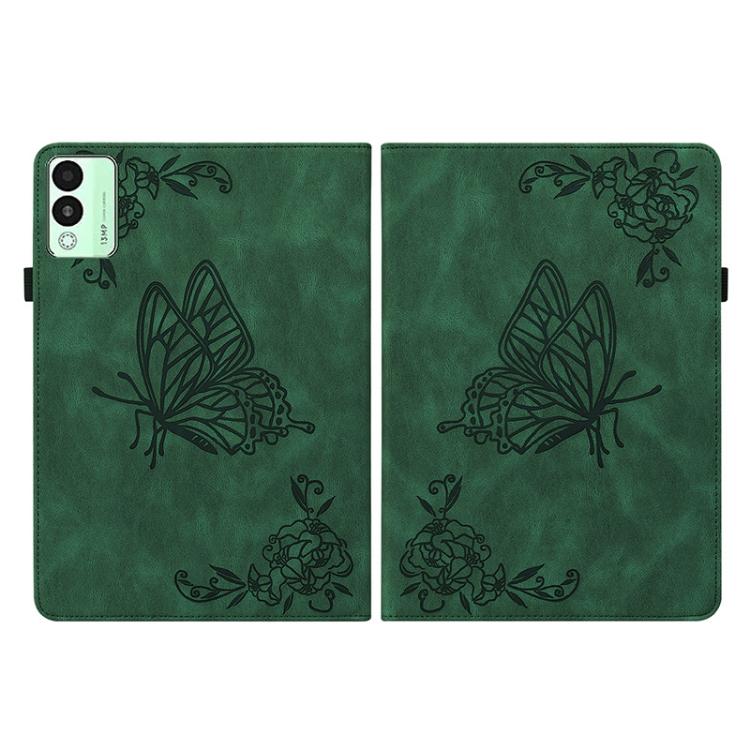For Tecno Megapad 11 Butterfly Flower Embossed Leather Tablet Case(Green) by bashfashion