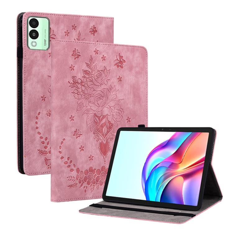 For Tecno Megapad 11 Butterfly Rose Embossed Leather Tablet Case(Pink) by bashfashion