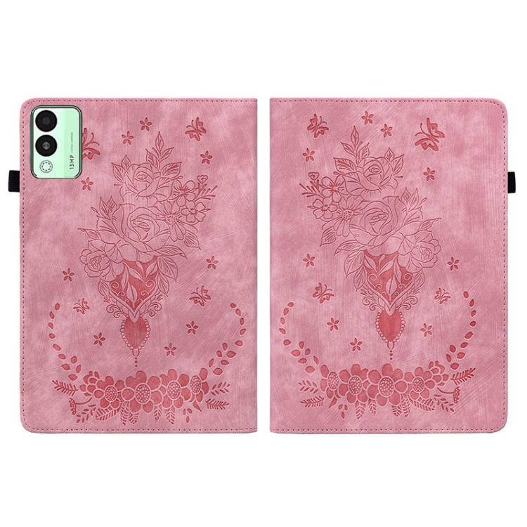 For Tecno Megapad 11 Butterfly Rose Embossed Leather Tablet Case(Pink) by bashfashion