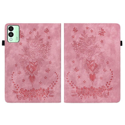 For Tecno Megapad 11 Butterfly Rose Embossed Leather Tablet Case(Pink) by bashfashion