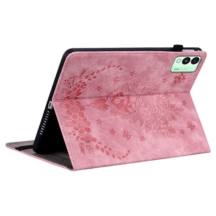 For Tecno Megapad 11 Butterfly Rose Embossed Leather Tablet Case(Pink) by bashfashion