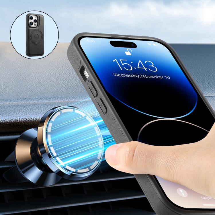 For iPhone 16 Pro Max Denior D26 Skin Feel MagSafe Zipper Bag Leather Phone Case(Black) by Denior