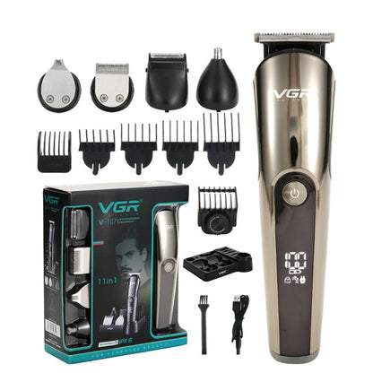 VGR V-107 11-in-1 IPX6 Digital Display Electric Hair Clipper Kit(Gold) by VGR