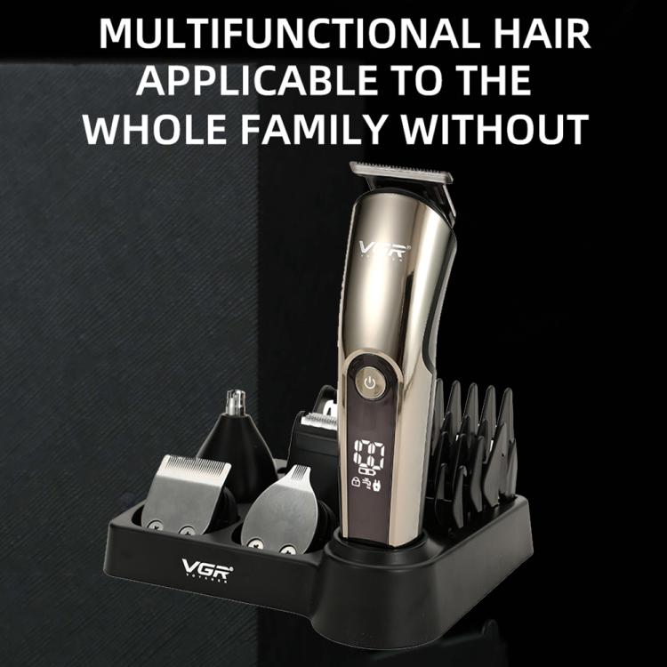 VGR V-107 11-in-1 IPX6 Digital Display Electric Hair Clipper Kit(Gold) by VGR