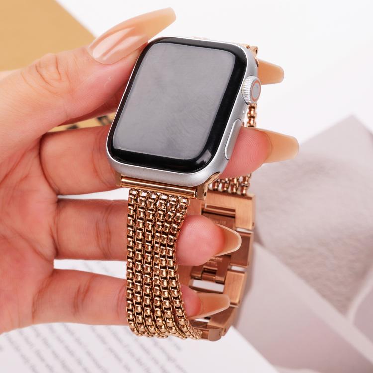 For Apple Watch 46mm / 49mm / 45mm / 44mm 6-Chain Stainless Steel Watch Band(Rose Gold) by bashfashion