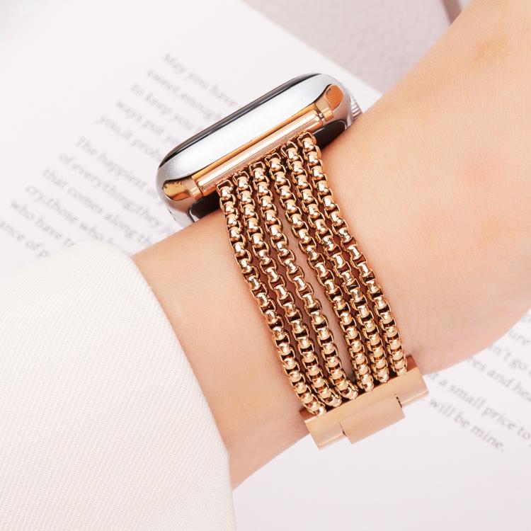 For Apple Watch 46mm / 49mm / 45mm / 44mm 6-Chain Stainless Steel Watch Band(Rose Gold) by bashfashion