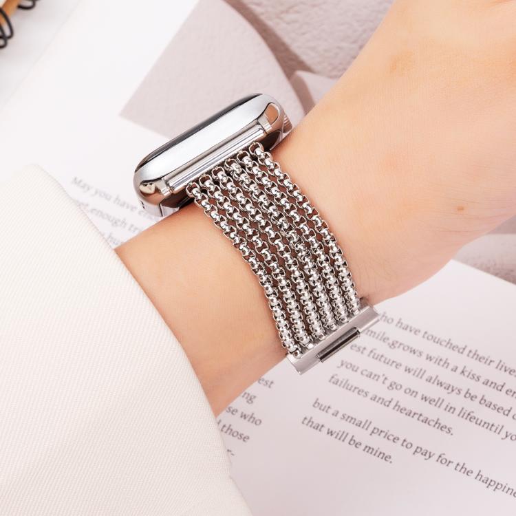 For Apple Watch 46mm / 49mm / 45mm / 44mm 6-Chain Stainless Steel Watch Band(Silver) by bashfashion