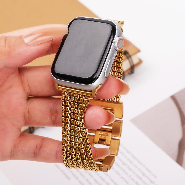 For Apple Watch 42mm / 41mm / 40mm / 38mm 6-Chain Stainless Steel Watch Band(Gold) by bashfashion