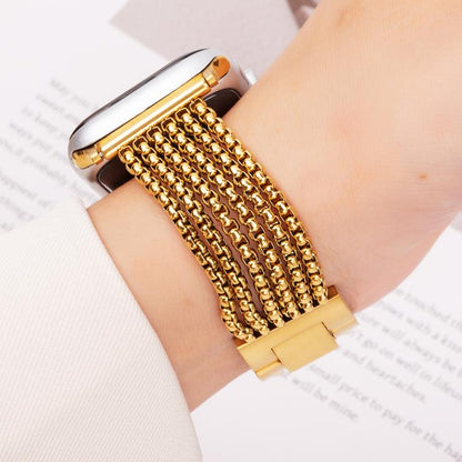 For Apple Watch 42mm / 41mm / 40mm / 38mm 6-Chain Stainless Steel Watch Band(Gold) by bashfashion