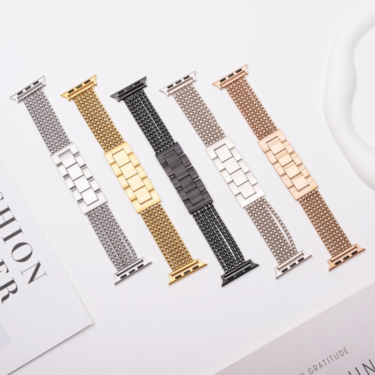 For Apple Watch 46mm / 49mm / 45mm / 44mm 6-Chain Stainless Steel Watch Band(Black) by bashfashion