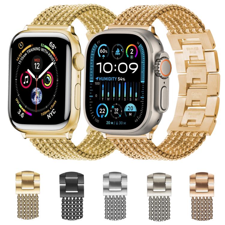 For Apple Watch 46mm / 49mm / 45mm / 44mm 6-Chain Stainless Steel Watch Band(Gold) by bashfashion
