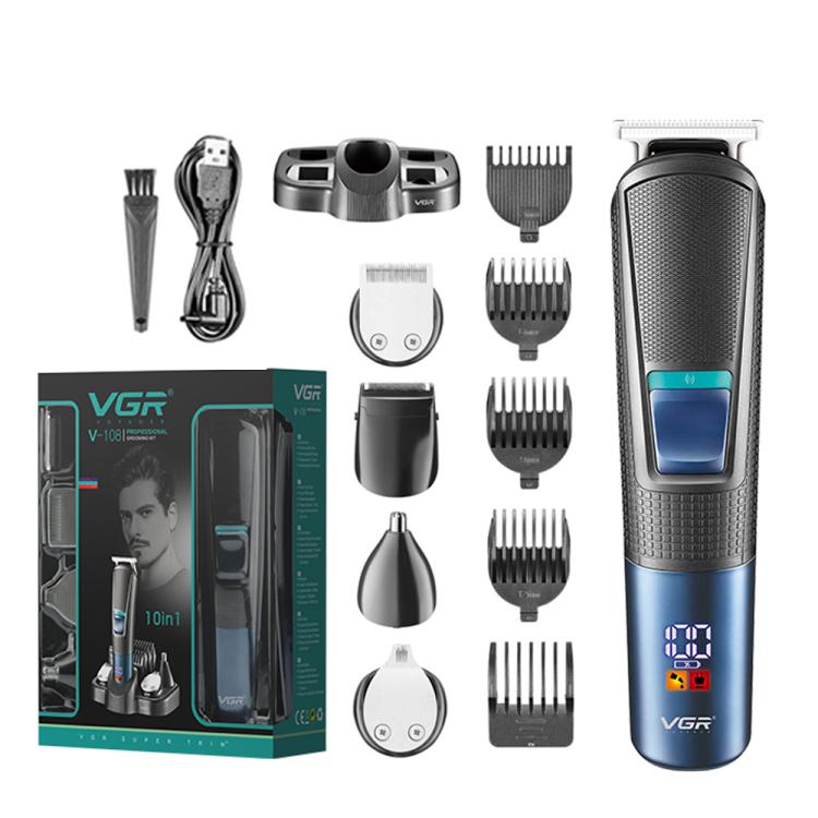 VGR V-108 10-in-1 Digital Display Electric Hair Clipper Men Care Kit(Black) by VGR
