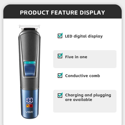 VGR V-108 10-in-1 Digital Display Electric Hair Clipper Men Care Kit(Black) by VGR
