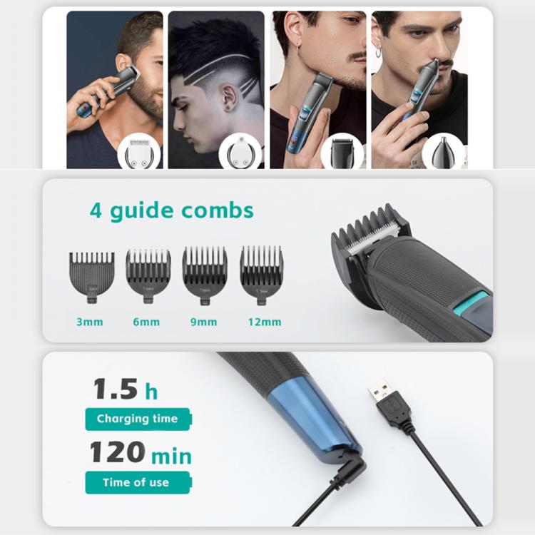 VGR V-108 10-in-1 Digital Display Electric Hair Clipper Men Care Kit(Black) by VGR