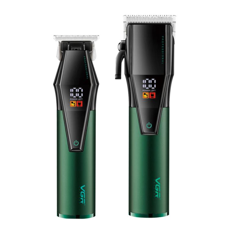 VGR V-677 LED Digital Display Electric Hair Clipper & Trimmer Set(Green) by VGR