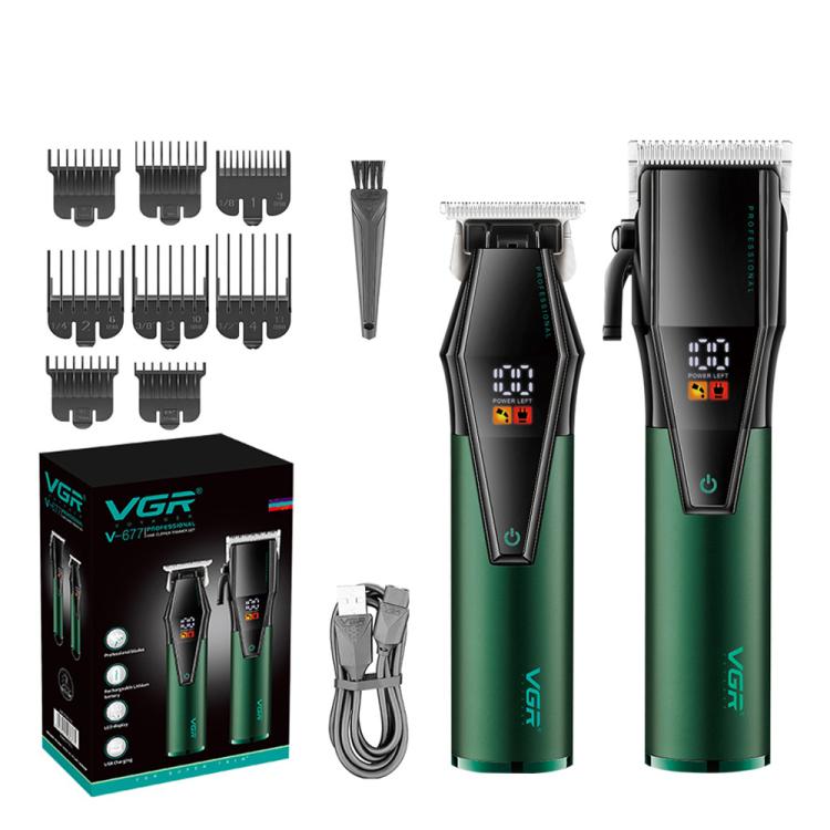 VGR V-677 LED Digital Display Electric Hair Clipper & Trimmer Set(Green) by VGR