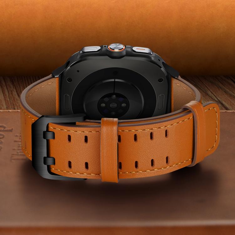 For Samsung Galaxy Watch Ultra / Ultra 2025 Double Buckle Genuine Leather Watch Band(Orange) by bashfashion