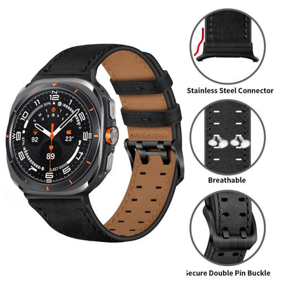 For Samsung Galaxy Watch Ultra / Ultra 2025 Double Buckle Genuine Leather Watch Band(Black) by bashfashion