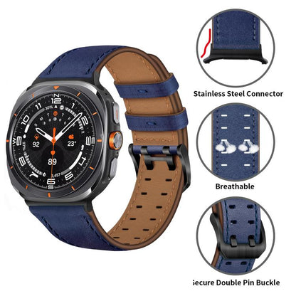 For Samsung Galaxy Watch Ultra / Ultra 2025 Double Buckle Genuine Leather Watch Band(Blue) by bashfashion