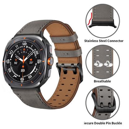 For Samsung Galaxy Watch Ultra / Ultra 2025 Double Buckle Genuine Leather Watch Band(Grey) by bashfashion