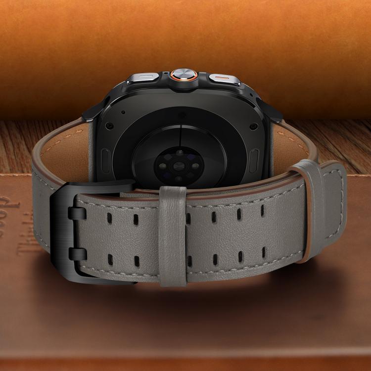 For Samsung Galaxy Watch Ultra / Ultra 2025 Double Buckle Genuine Leather Watch Band(Grey) by bashfashion