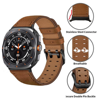 For Samsung Galaxy Watch Ultra / Ultra 2025 Double Buckle Genuine Leather Watch Band(Brown) by bashfashion
