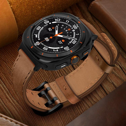 For Samsung Galaxy Watch Ultra / Ultra 2025 Double Buckle Genuine Leather Watch Band(Brown) by bashfashion