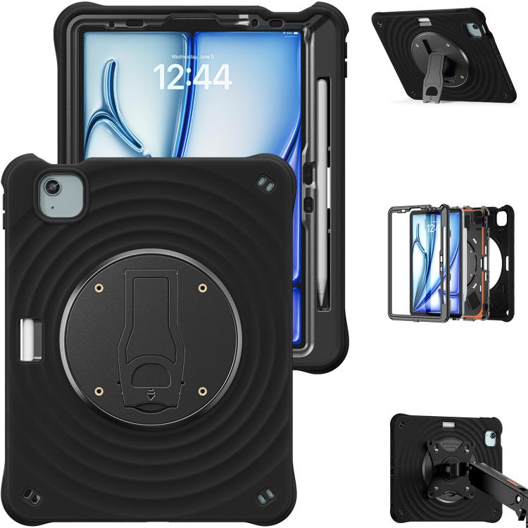For iPad Air 11 2025 / 2024 / Pro 11 2022 Holder Silicone Hybrid PC Tablet Case(Black) by bashfashion