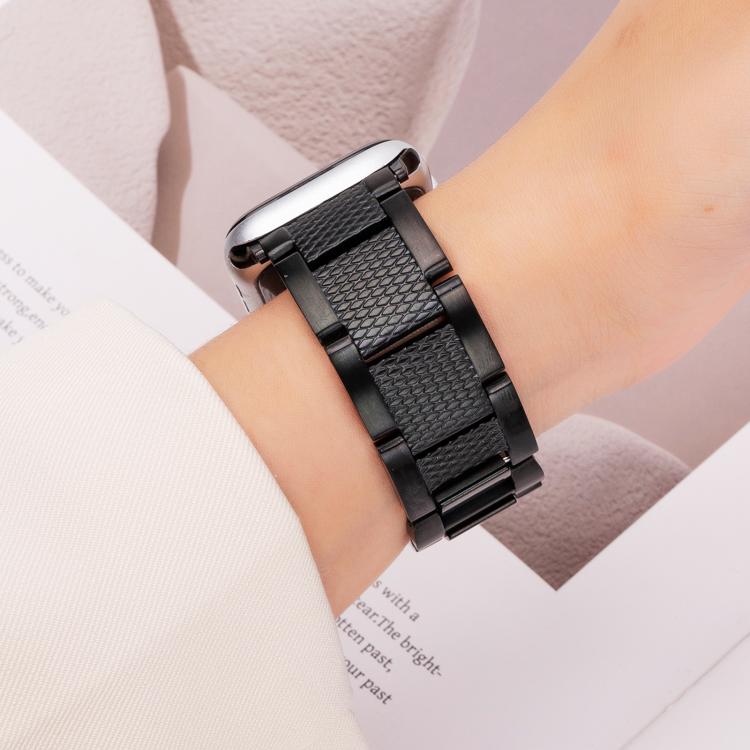 For Apple Watch 46mm / 49mm / 45mm / 44mm Wave Thread 3-bead Stainless Steel Watch Band(Black) by bashfashion