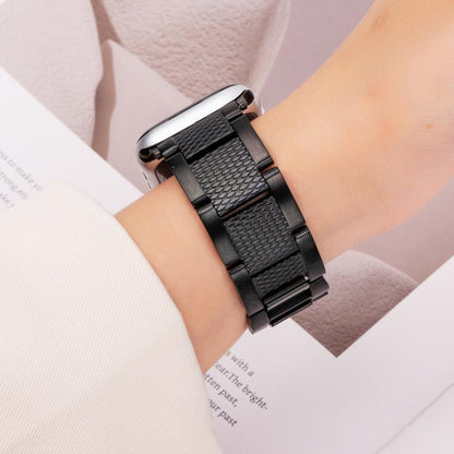 For Apple Watch 46mm / 49mm / 45mm / 44mm Wave Thread 3-bead Stainless Steel Watch Band(Black) by bashfashion