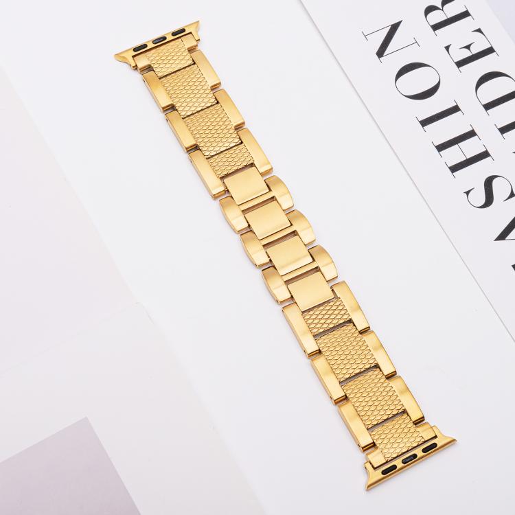 For Apple Watch 46mm / 49mm / 45mm / 44mm Wave Thread 3-bead Stainless Steel Watch Band(Gold) by bashfashion