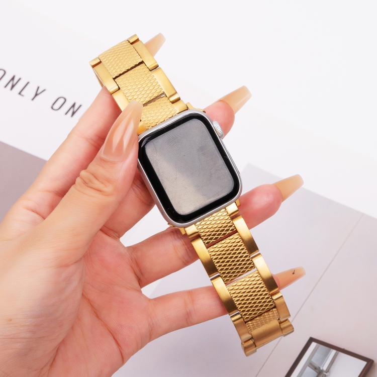 For Apple Watch 46mm / 49mm / 45mm / 44mm Wave Thread 3-bead Stainless Steel Watch Band(Gold) by bashfashion