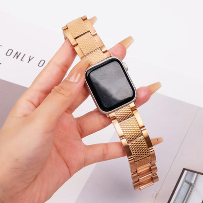 For Apple Watch 46mm / 49mm / 45mm / 44mm Wave Thread 3-bead Stainless Steel Watch Band(Rose Gold) by bashfashion