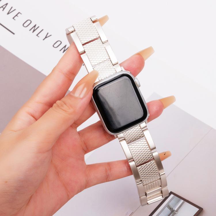 For Apple Watch 46mm / 49mm / 45mm / 44mm Wave Thread 3-bead Stainless Steel Watch Band(Starlight) by bashfashion