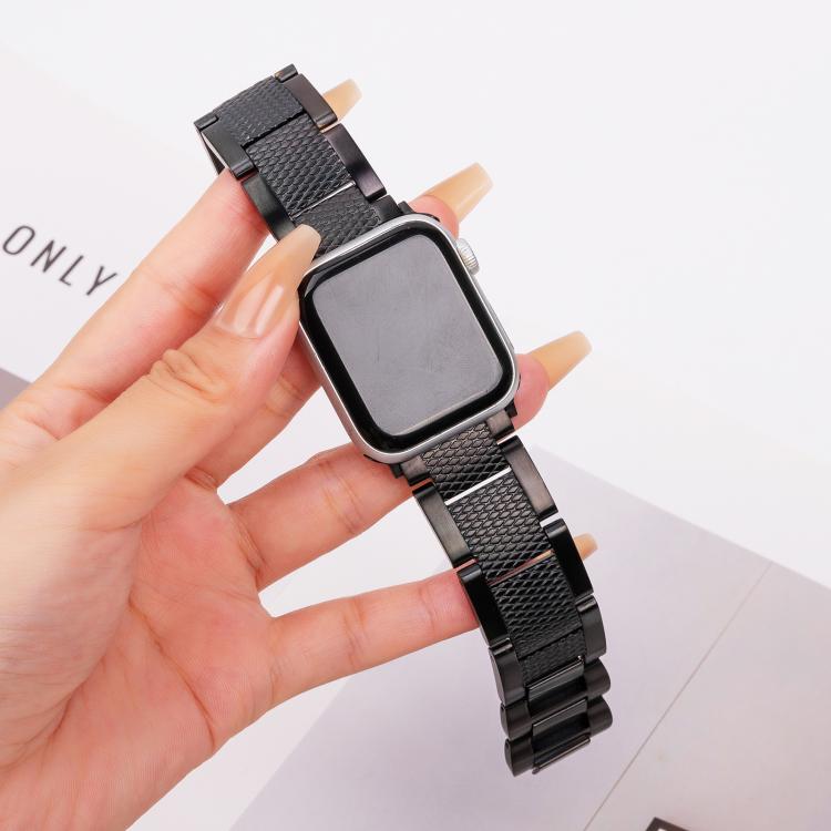 For Apple Watch 42mm / 41mm / 40mm / 38mm Wave Thread 3-bead Stainless Steel Watch Band(Black) by bashfashion