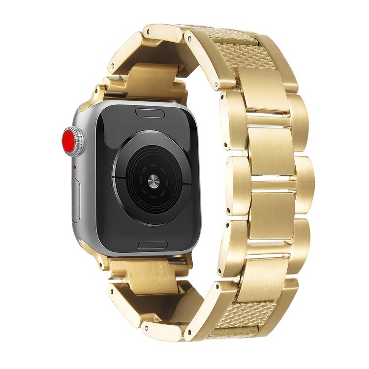 For Apple Watch 42mm / 41mm / 40mm / 38mm Wave Thread 3-bead Stainless Steel Watch Band(Gold) by bashfashion