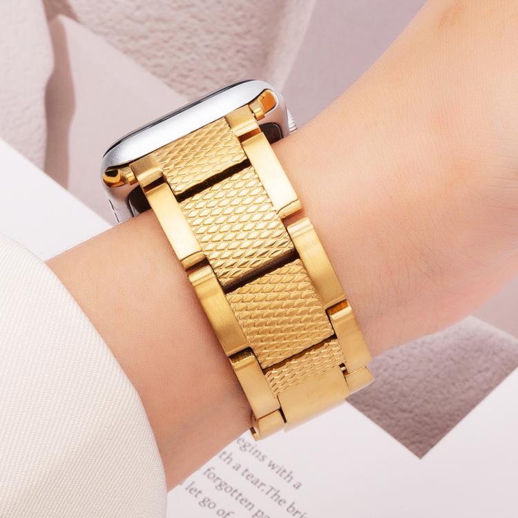 For Apple Watch 42mm / 41mm / 40mm / 38mm Wave Thread 3-bead Stainless Steel Watch Band(Gold) by bashfashion