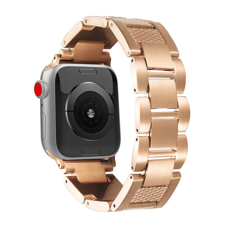 For Apple Watch 42mm / 41mm / 40mm / 38mm Wave Thread 3-bead Stainless Steel Watch Band(Rose Gold) by bashfashion