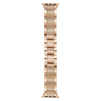 For Apple Watch 42mm / 41mm / 40mm / 38mm Wave Thread 3-bead Stainless Steel Watch Band(Rose Gold) by bashfashion